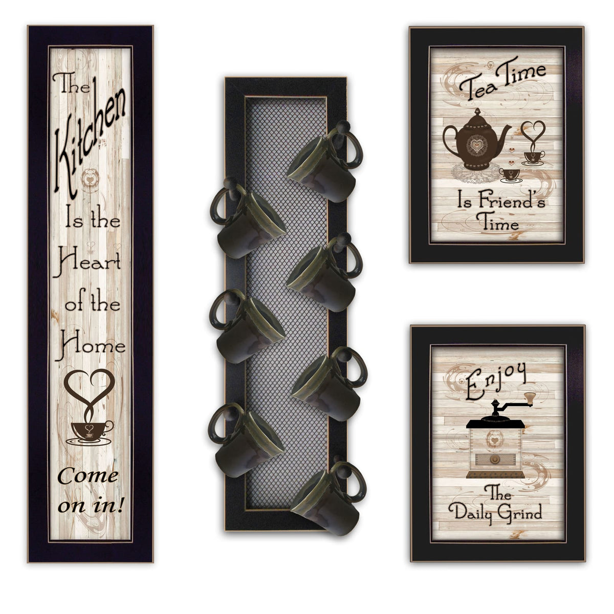 Black 4-Piece Wall Vignette Peg Mug Rack
