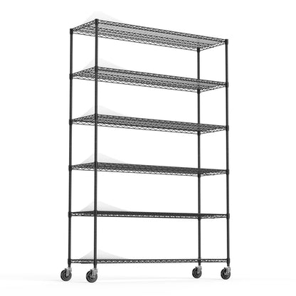 6 Tier Wire Shelving Unit - Black, Heavy Duty Garage Storage