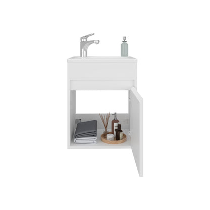 White MDF Bathroom Vanity - Compact Wall Mounted Storage
