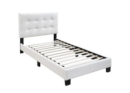 Twin Size White Faux Leather Bed Frame
