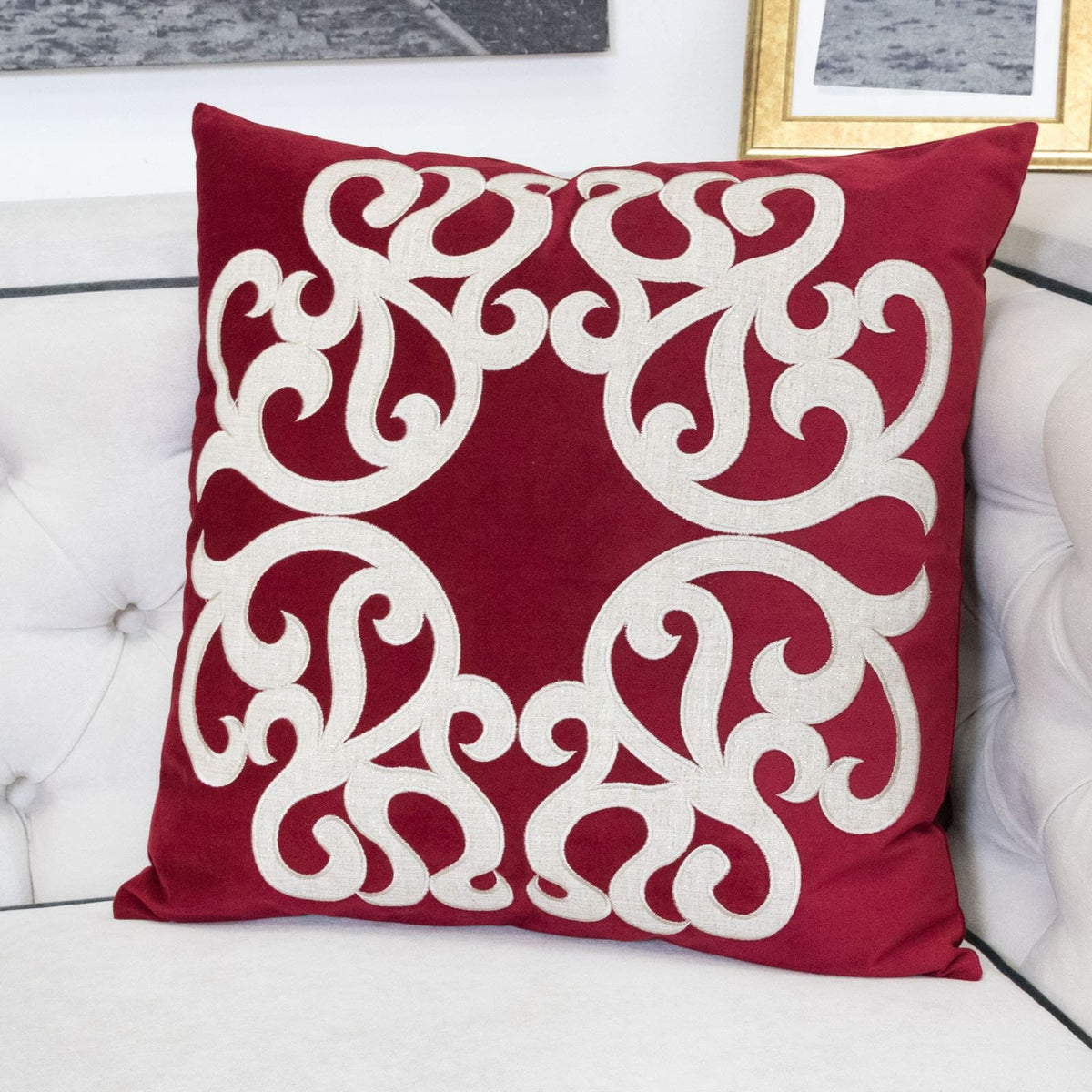 Dora Vintage Vine Set of 2 - Red Polyester Pillow Covers