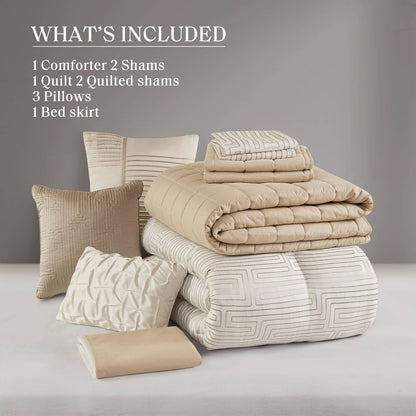Cal King Comforter Set Ivory - 10 Piece Bedding