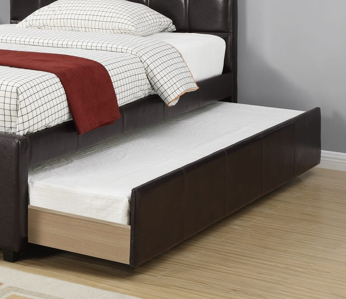 Twin Size Bed w/ Trundle - Espresso Faux Leather for Bedroom