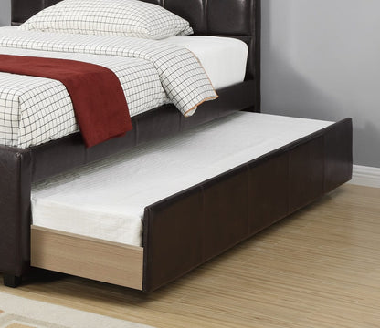 Twin Size Bed w/ Trundle - Espresso Faux Leather for Bedroom