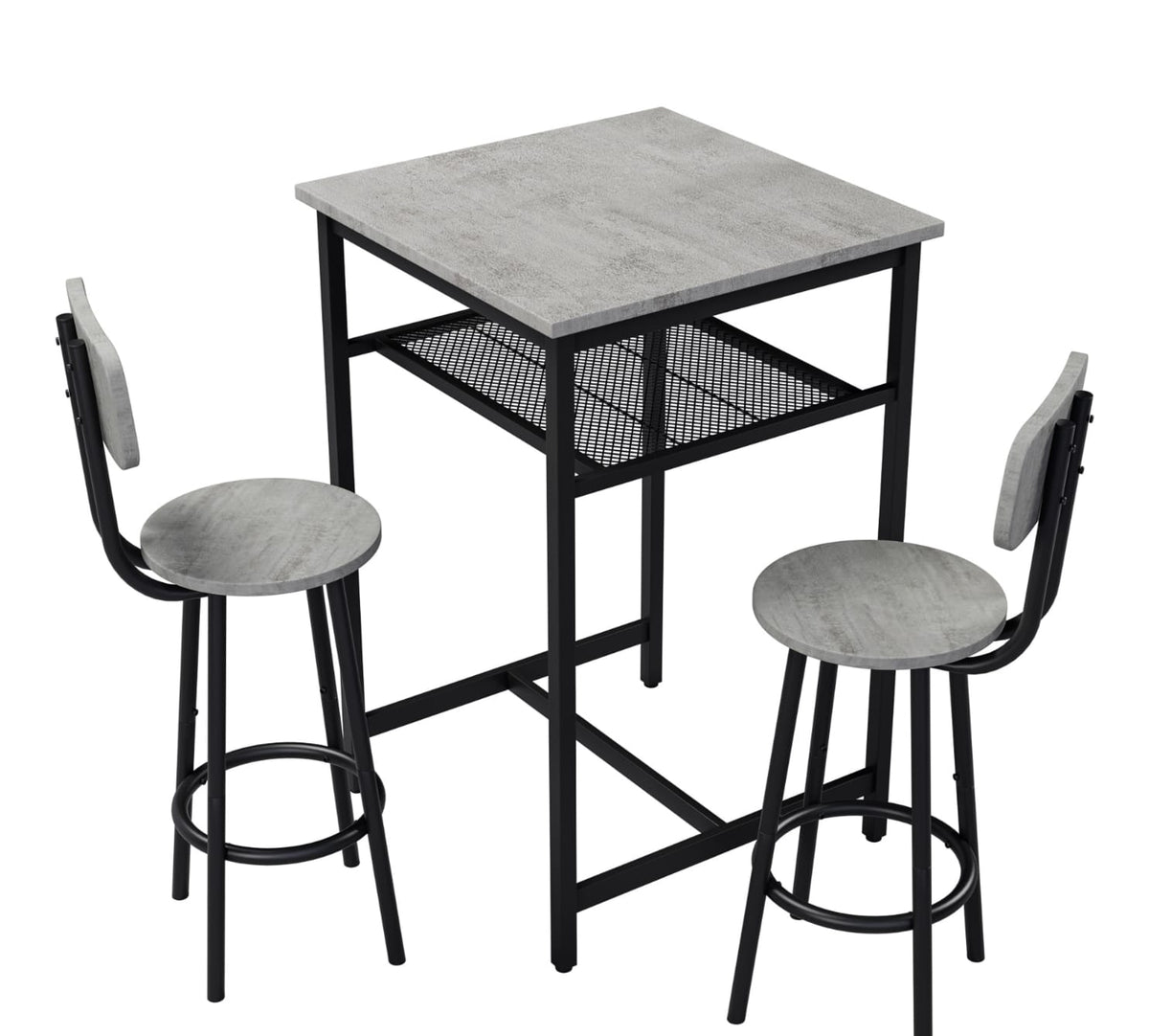 2-Person Grey Dining Table Set with Stools for Dining Room