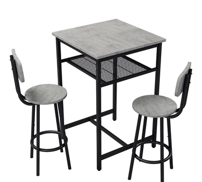 2-Person Grey Dining Table Set with Stools for Dining Room