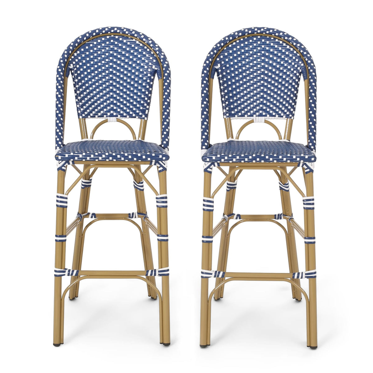 Teal Blue White 2 Person Patio Barstool Set Aluminum Frame
