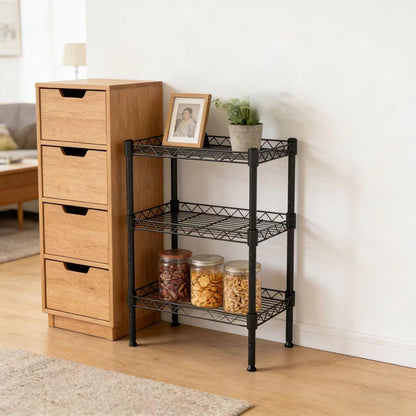 3-Tier Black Metal Wire Shelving Unit - Storage & Organization for Living Room