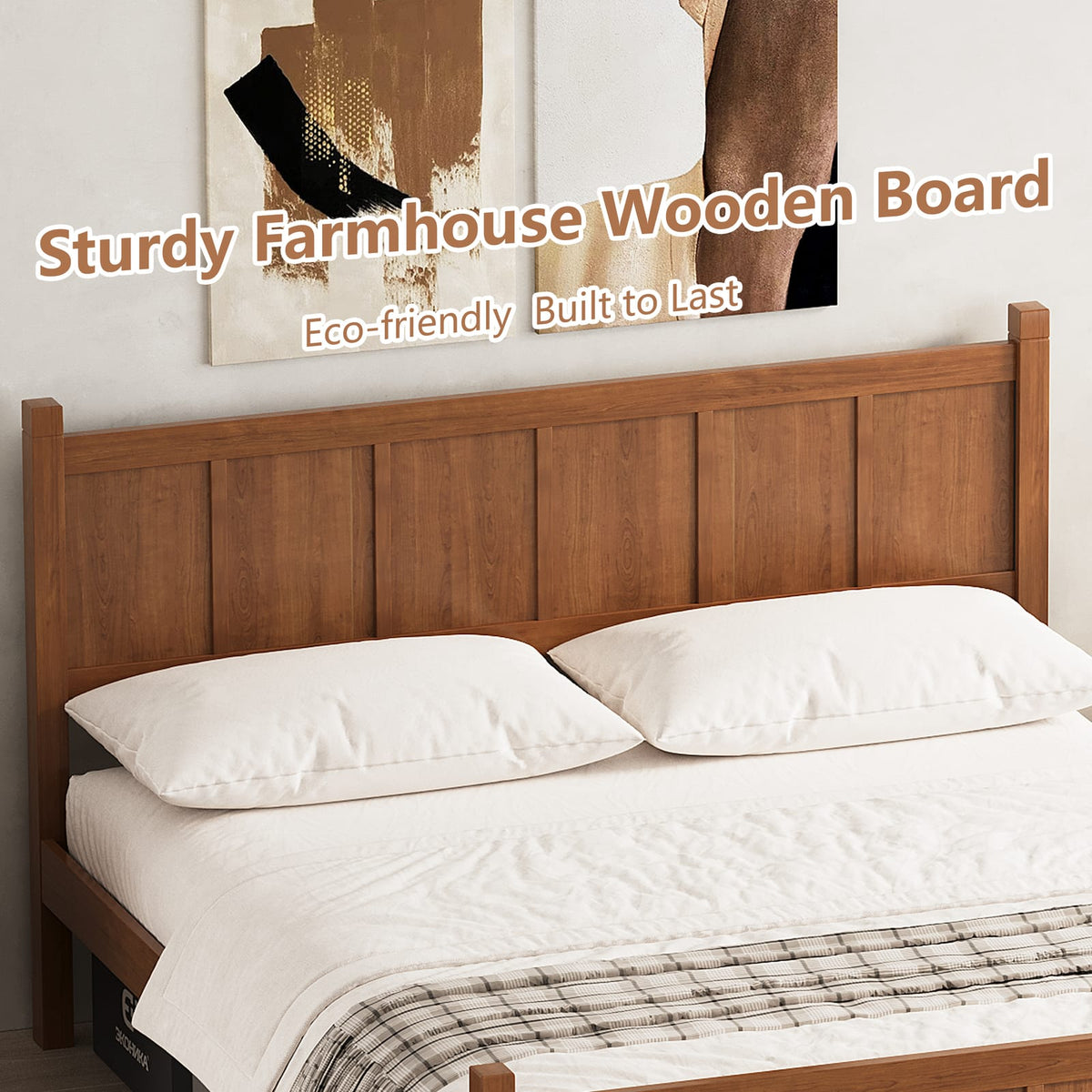 Twin Size Walnut Wood Platform Bed - Farmhouse Style Headboard