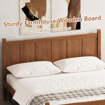 Twin Size Walnut Wood Platform Bed - Farmhouse Style Headboard