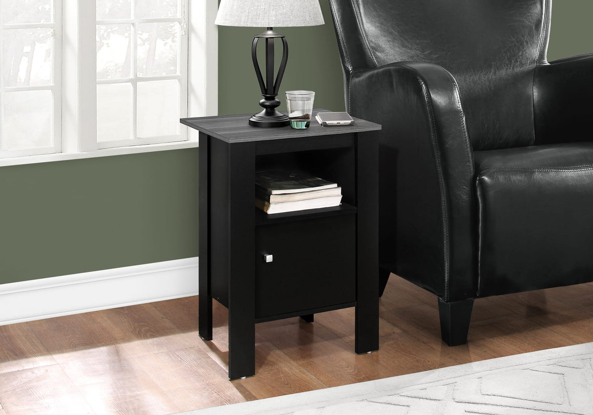 Black Nightstand with Grey Wood Top - Storage Side Table for Living Room