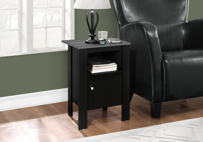 Black Nightstand with Grey Wood Top - Storage Side Table for Living Room