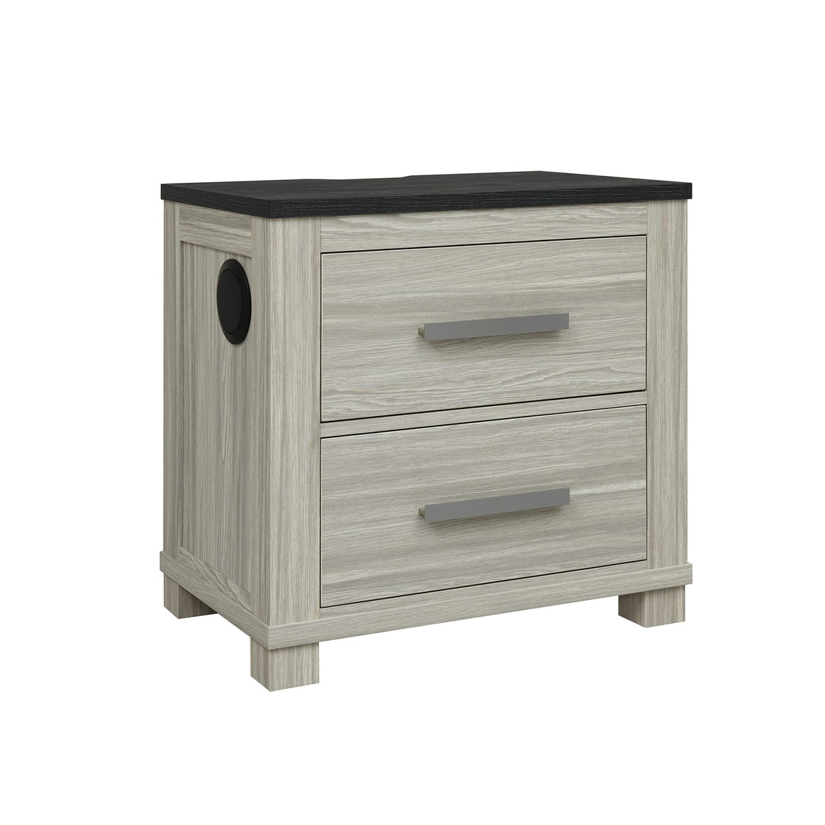 Beige Brown Farmhouse Nightstand with 2 Drawers