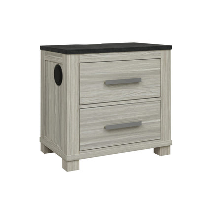 Beige Brown Farmhouse Nightstand with 2 Drawers