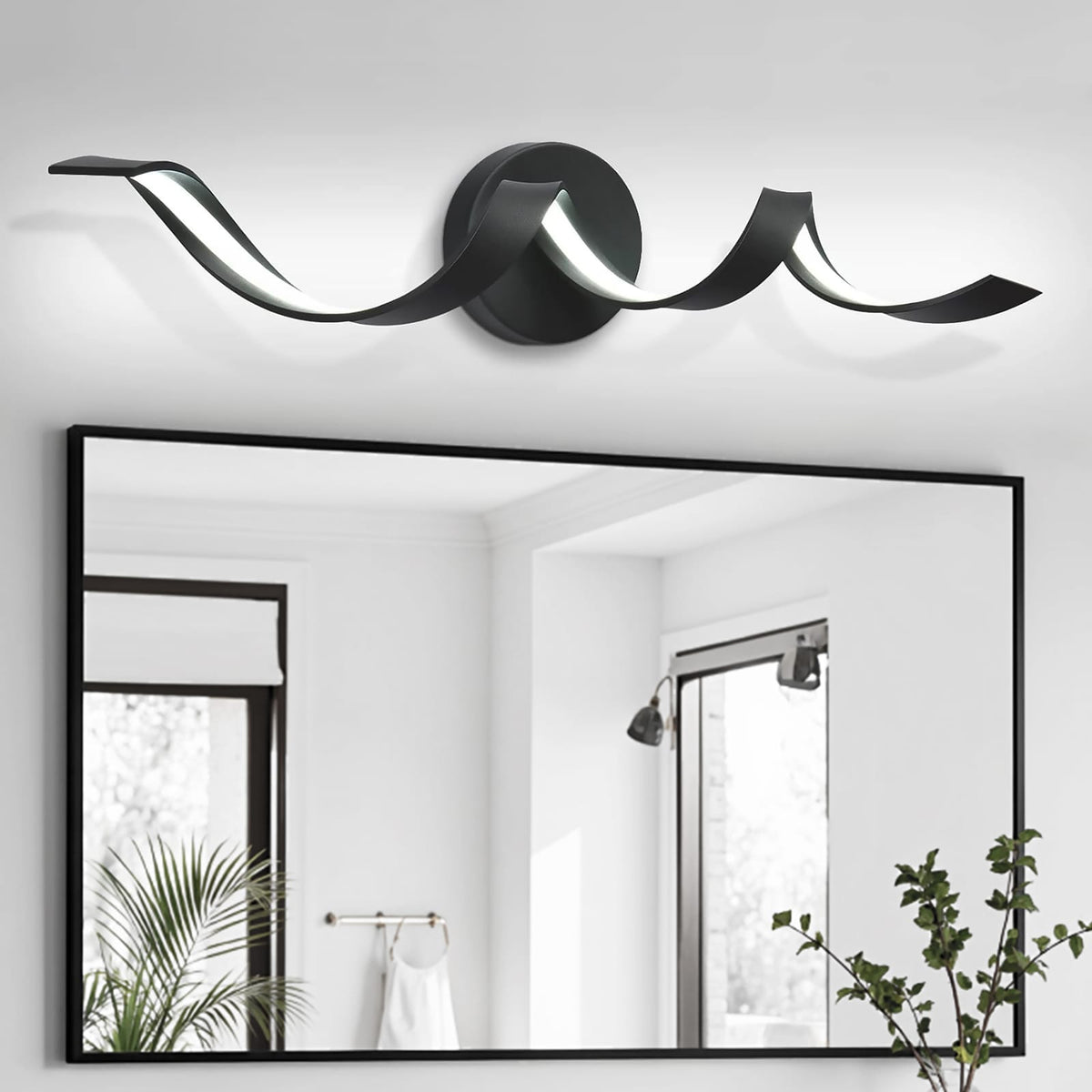 Black Metal Bathroom Light Fixture - Spiral LED Wall Sconce