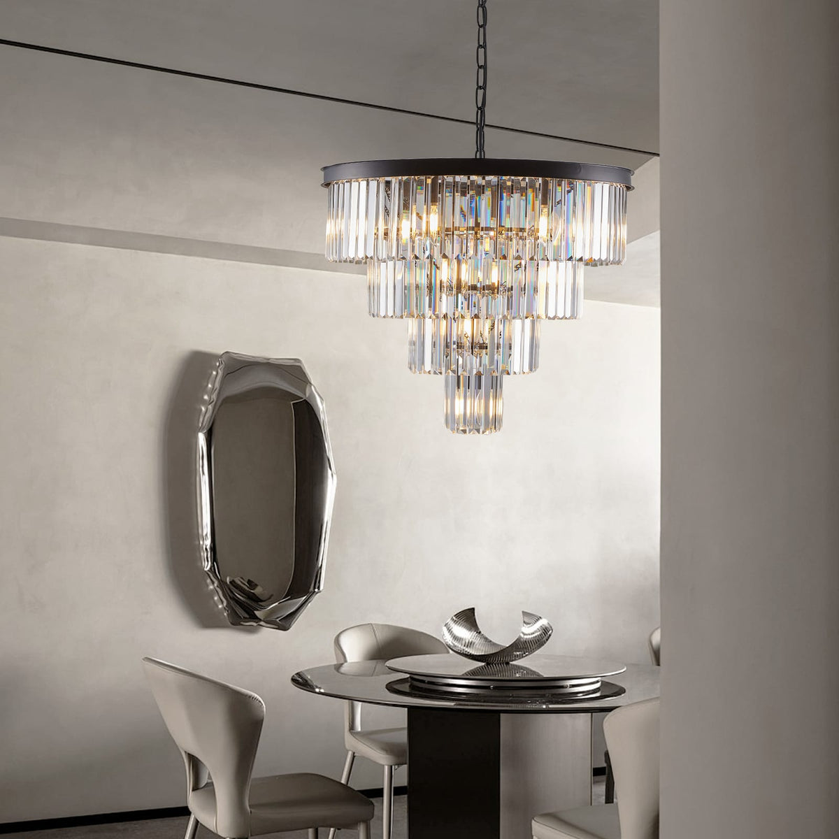 Black Crystal Chandelier - Luxury Living Room Lighting