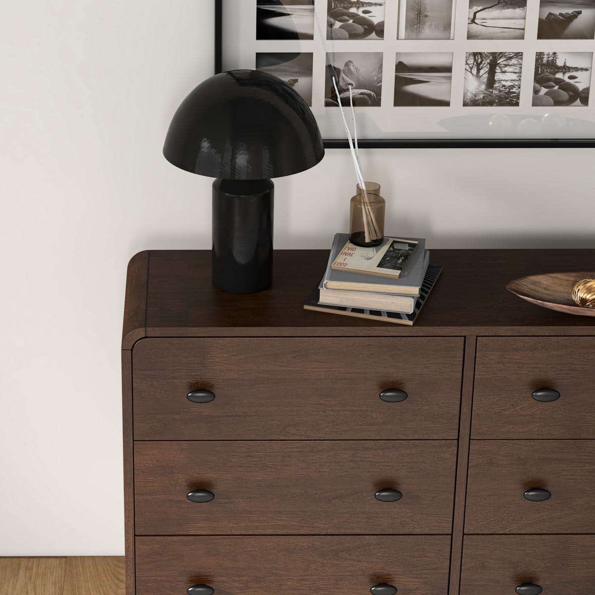31.5" Brown Solid Wood Mid-Century Dresser for Bedroom