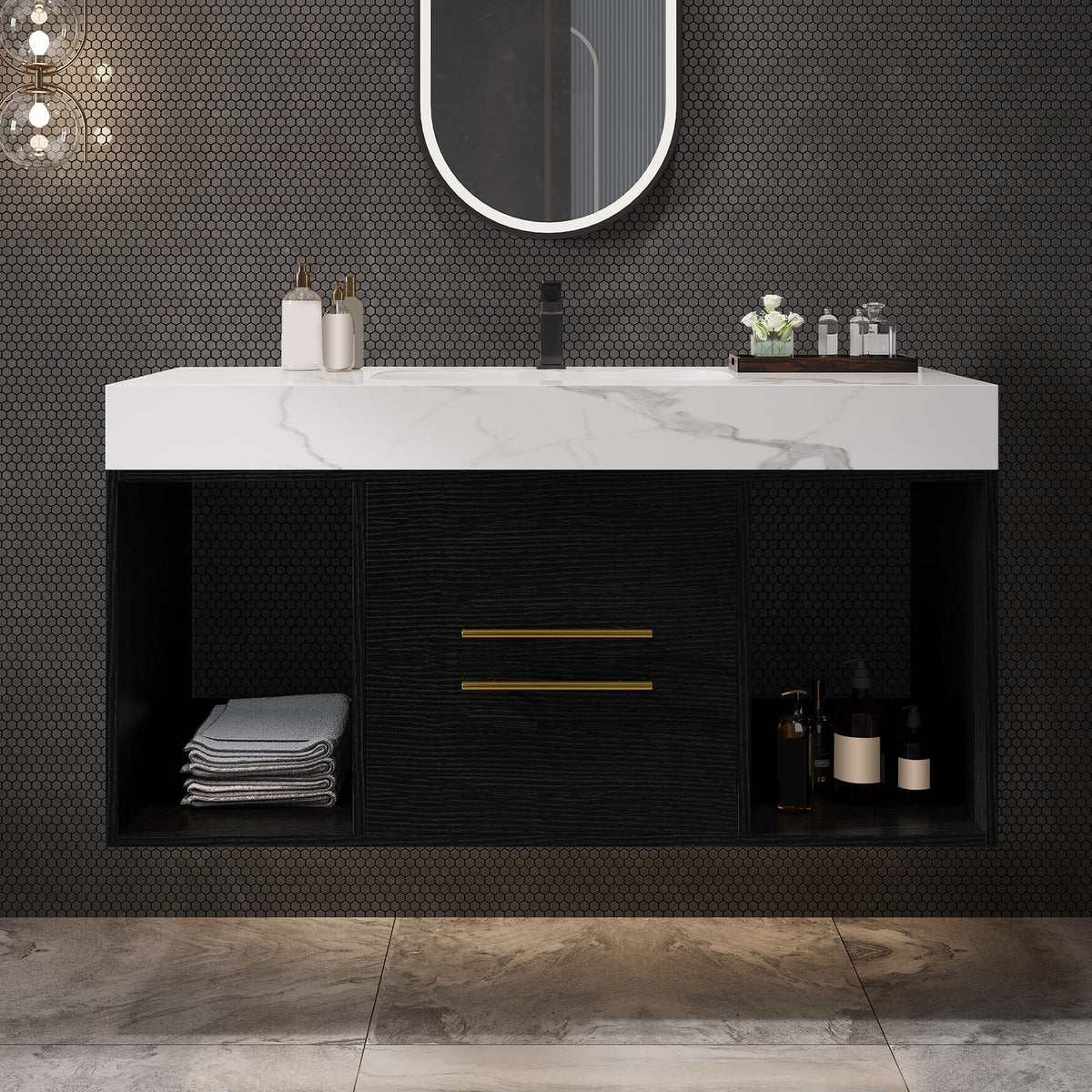 Modern White Black Bathroom Vanity with Storage