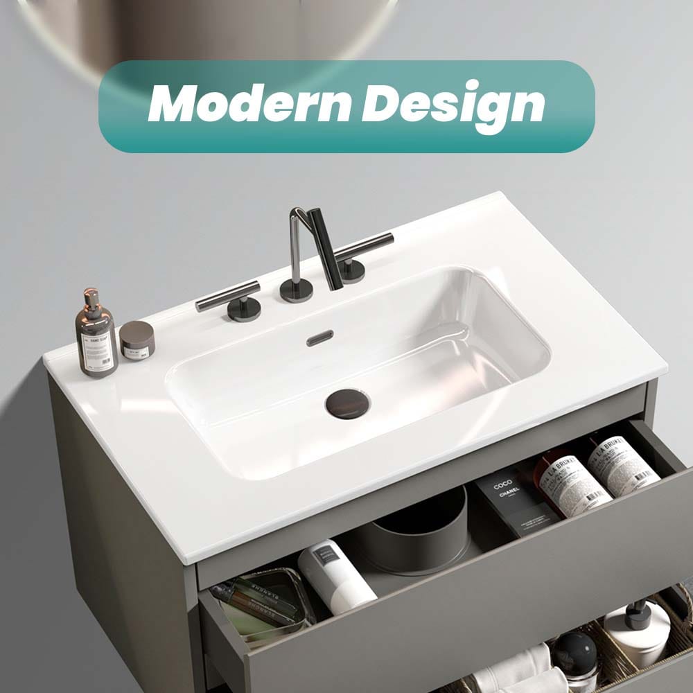Gloss White Ceramic Bathroom Vanity - 29.9"