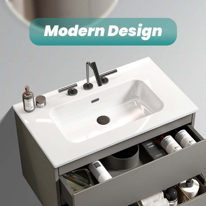 Gloss White Ceramic Bathroom Vanity - 29.9"