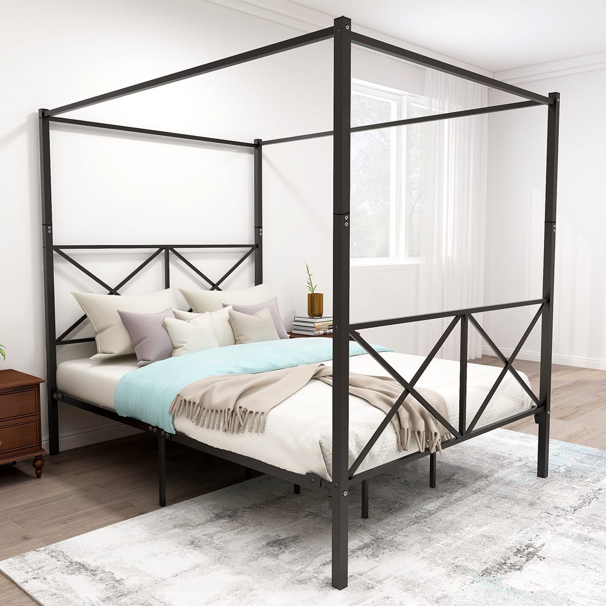Queen Metal Bed Frame Black - Bedroom Support