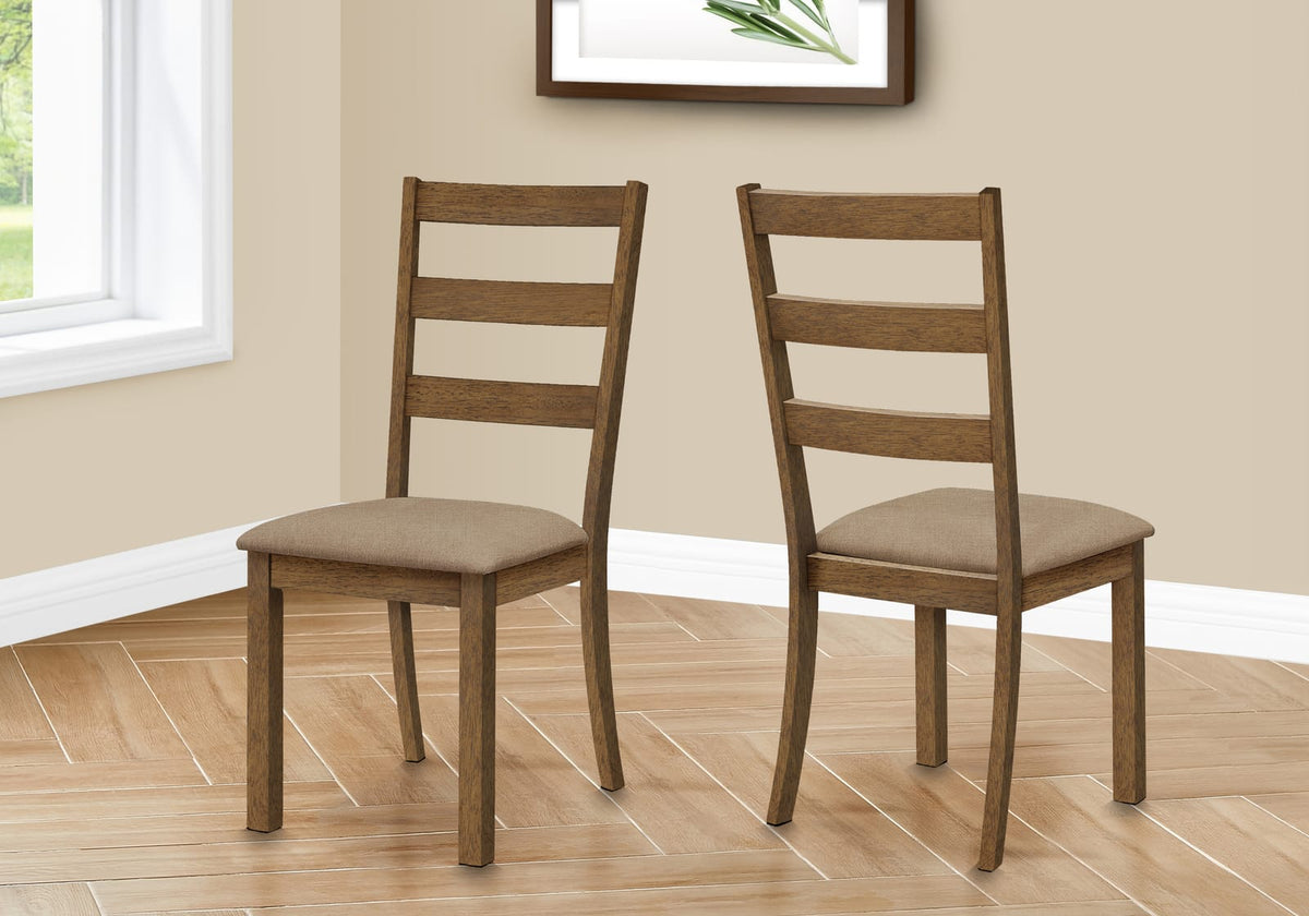Set of 2 Beige Dining Chairs - Walnut Wood Legs for Living Room