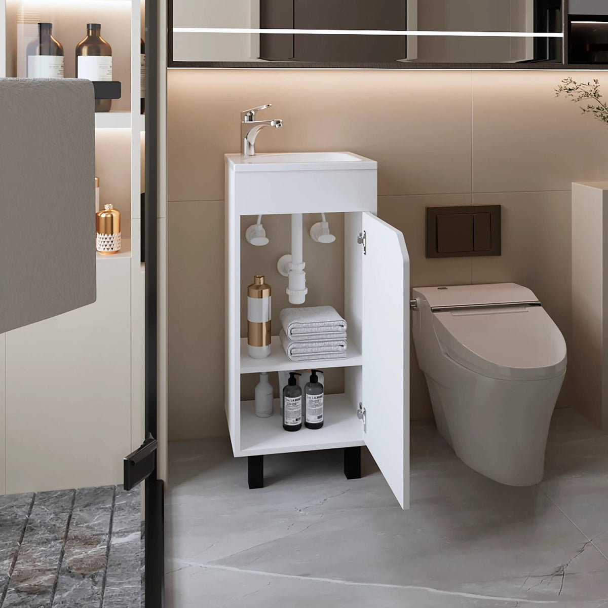 White Bathroom Vanity with Storage for Bathrooms