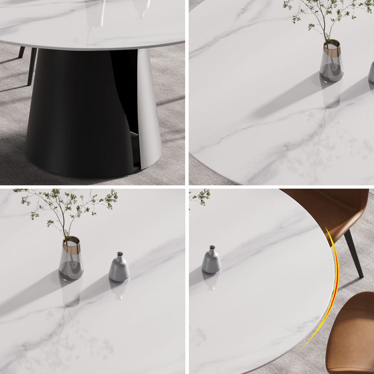 53.15" Modern Artificial Stone Round Dining Table - Black Base