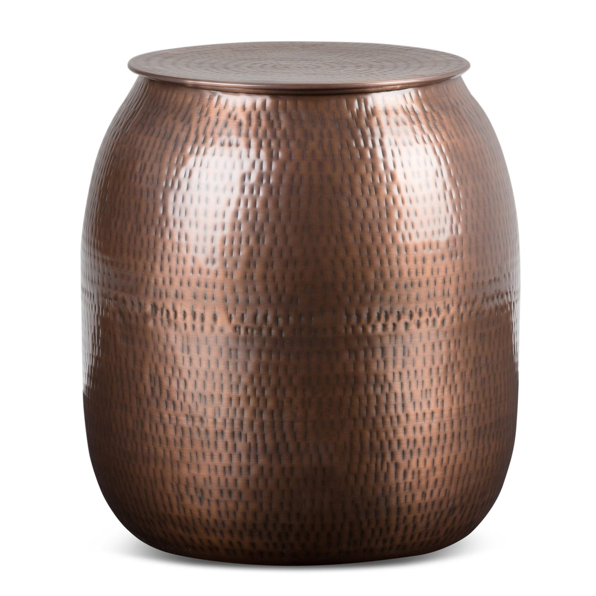 Bronze Metal Storage End Table - 18.5" Drum Shape for Living Room