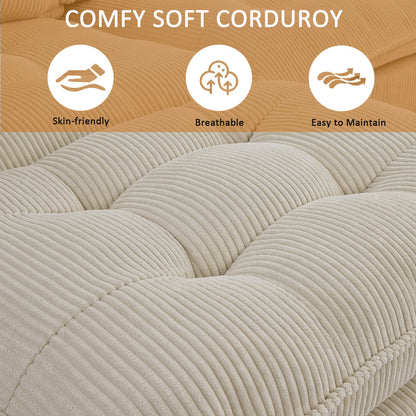 119" L-Shaped Corduroy Sectional Sofa with Ottoman & Console, Beige