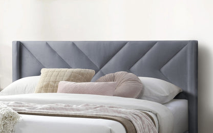 Elegant Grey Velvet Queen Bed Frame - Box Spring Not Required