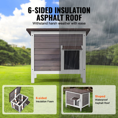 Outdoor Wooden Cat House - Feral Shelter with Roof & Flap