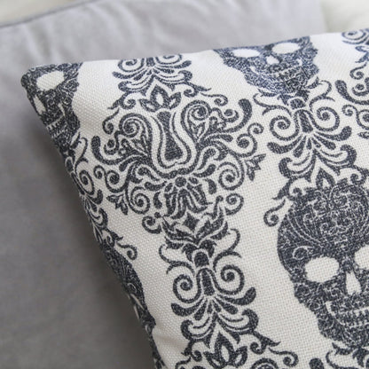 Gray Gothic Damask Skull Throw Pillow 20x20