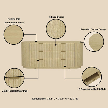 71" Oak Double Dresser - Modern Bedroom Storage