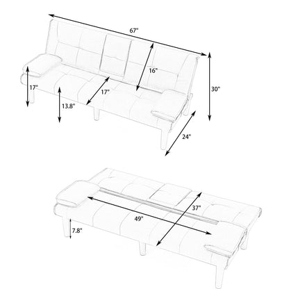 67 Inch Black Sofa Bed - Foldable Guest Room Furniture for Living Room