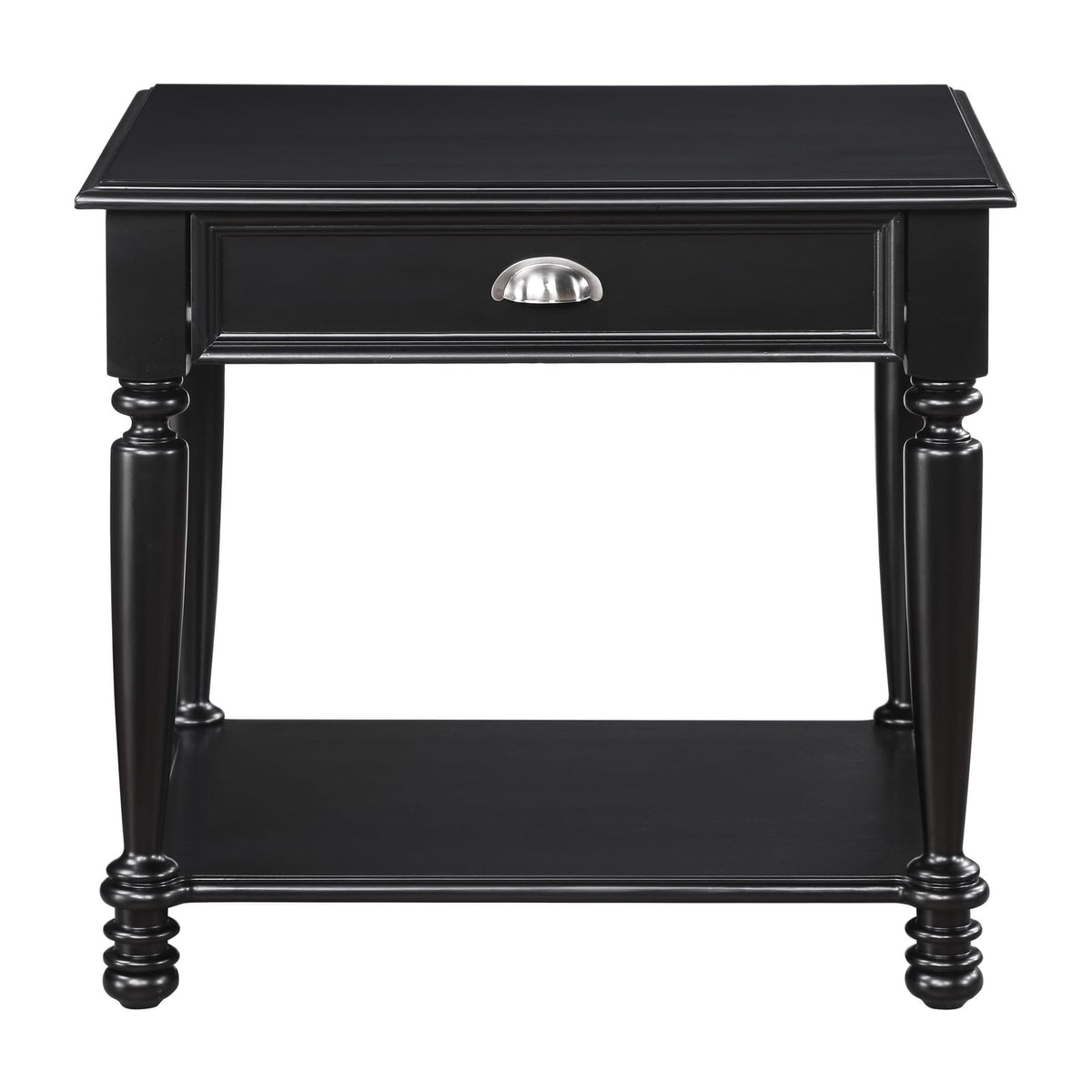 Black Rectangular End Table with Drawer - Classic Style
