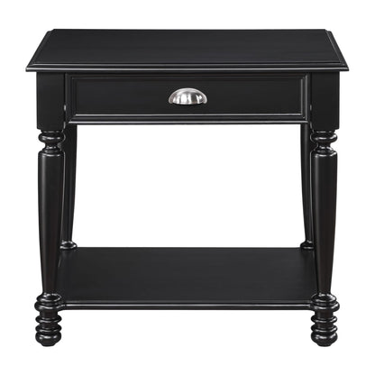 Black Rectangular End Table with Drawer - Classic Style