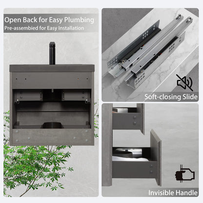 Grey Black Bathroom Vanity with Sink - Wall Mounted Storage Cabinet