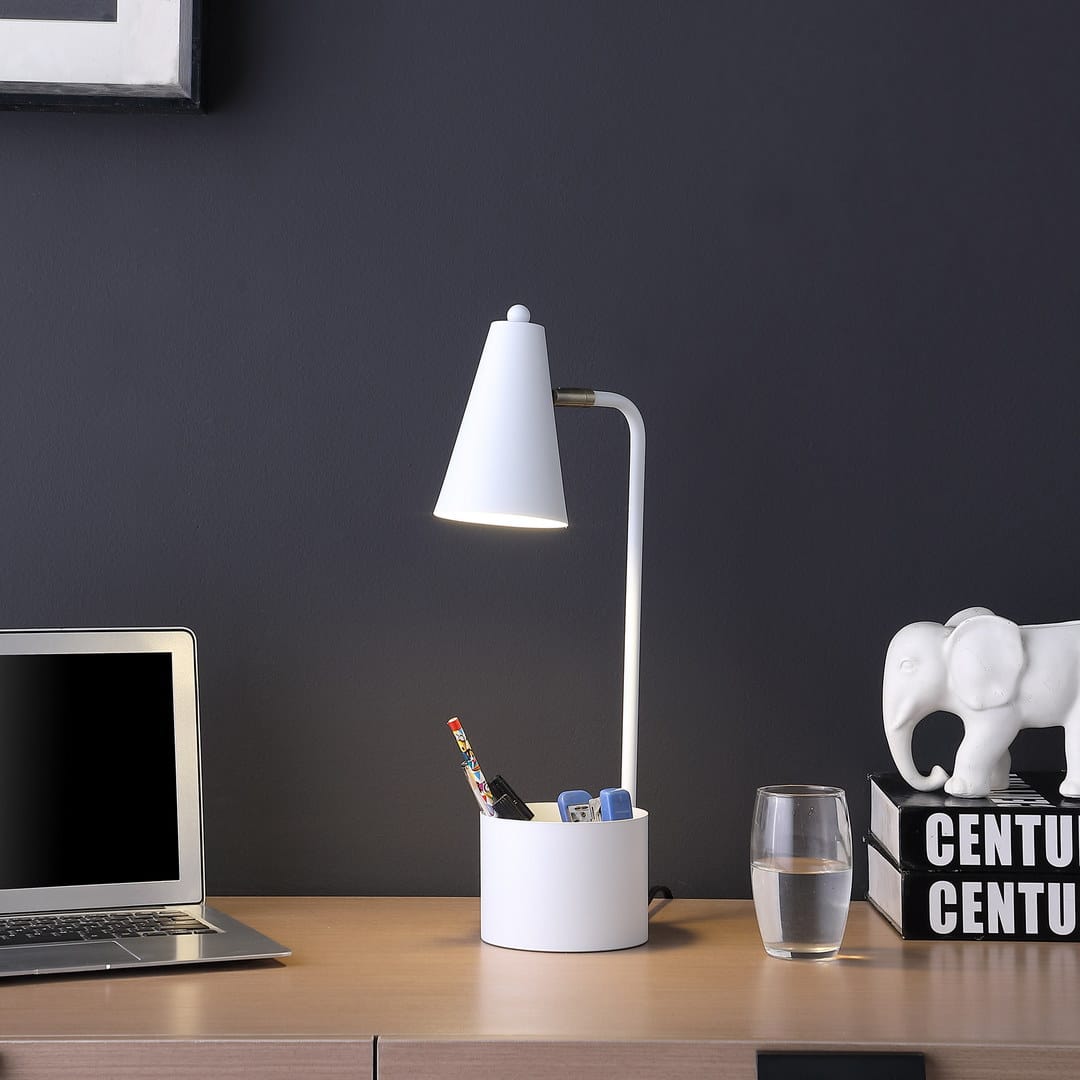19.5" In Student White Metal Task Desk Lamp W/ Organizer - Study Light