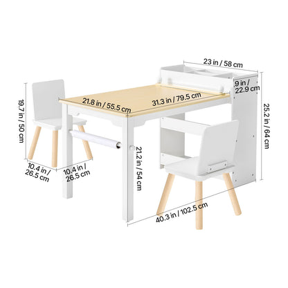 White Kids Art Table Set with 3 Storage