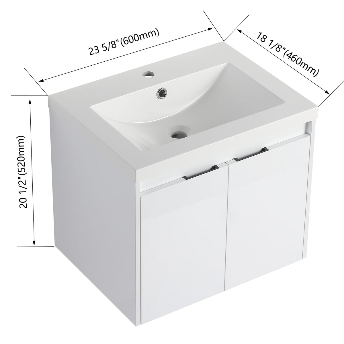 Glossy White Bathroom Vanity - 24" Plywood Storage