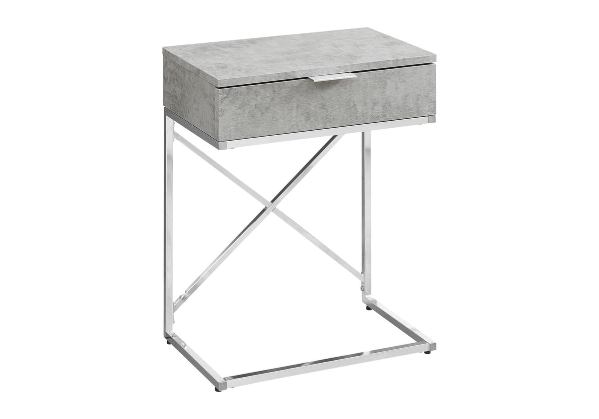 Grey Accent Table with Storage Drawer - Modern Side Table