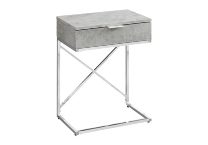 Grey Accent Table with Storage Drawer - Modern Side Table