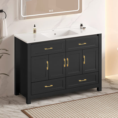 48" Black Bathroom Vanity with Resin Sink - Storage Cabinet, Soft-Close Doors