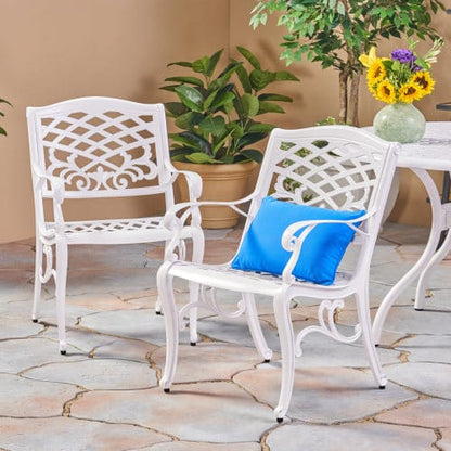 White Aluminium Outdoor Dining Set with Floral Lattice Design