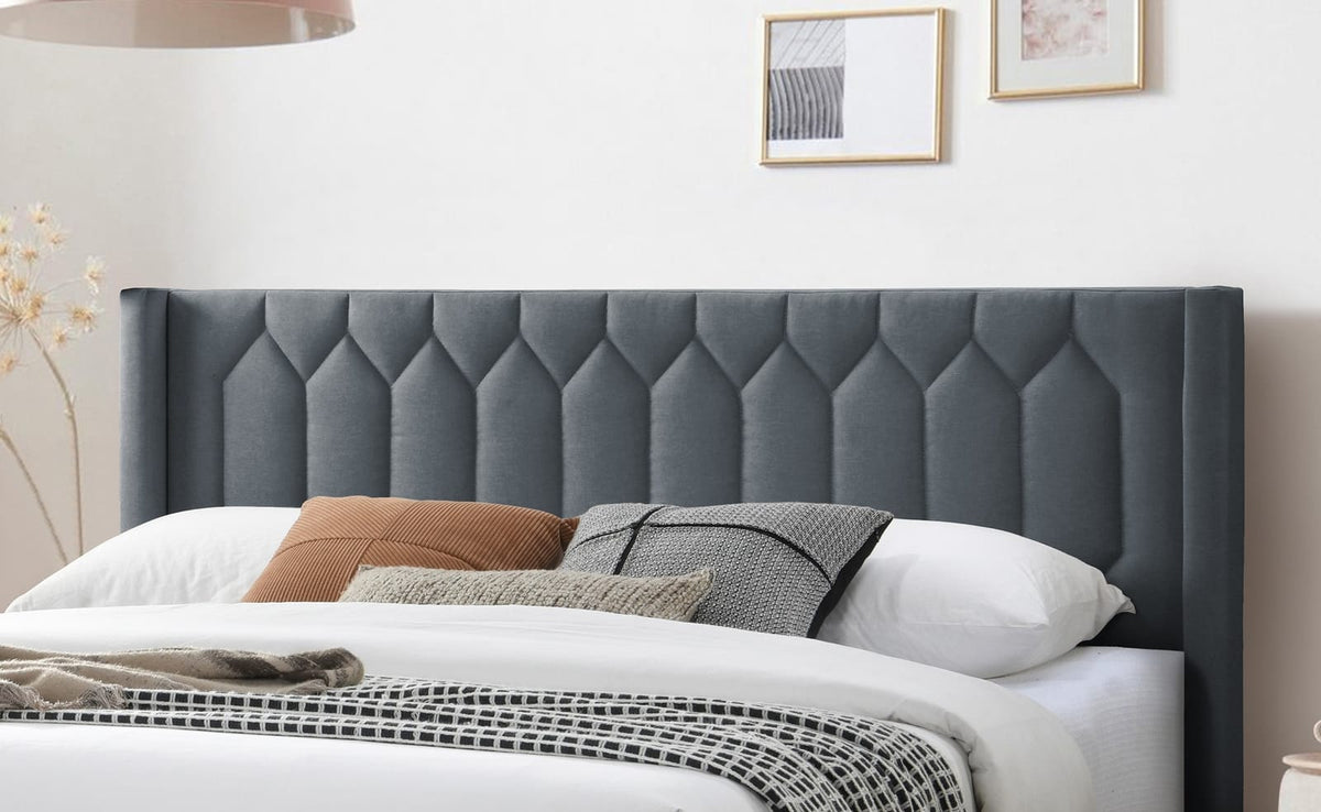 Queen Burlap Bed Frame Charcoal Wood Modern