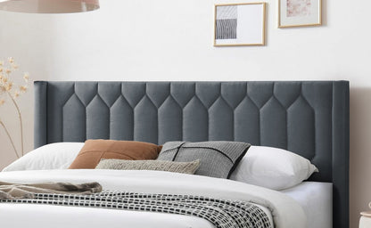 Queen Burlap Bed Frame Charcoal Wood Modern
