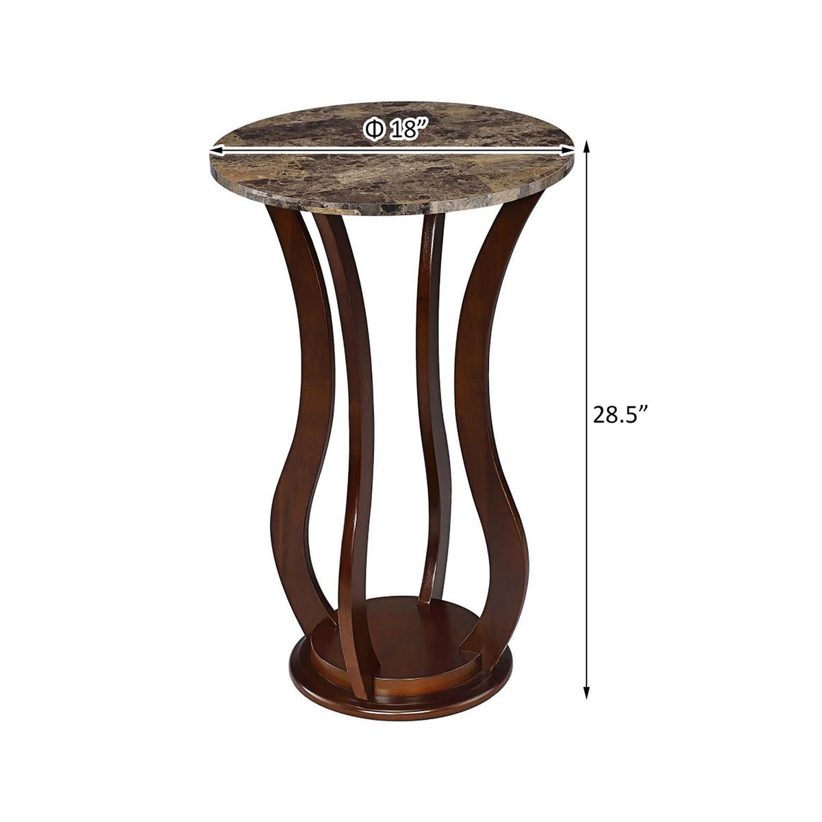 Brown Round Wood Accent Table with Faux Marble Top for Living Spaces for Living Room