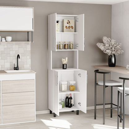 White Engineered Wood Pantry Cabinet with Hutch for Kitchen Storage for Living Room