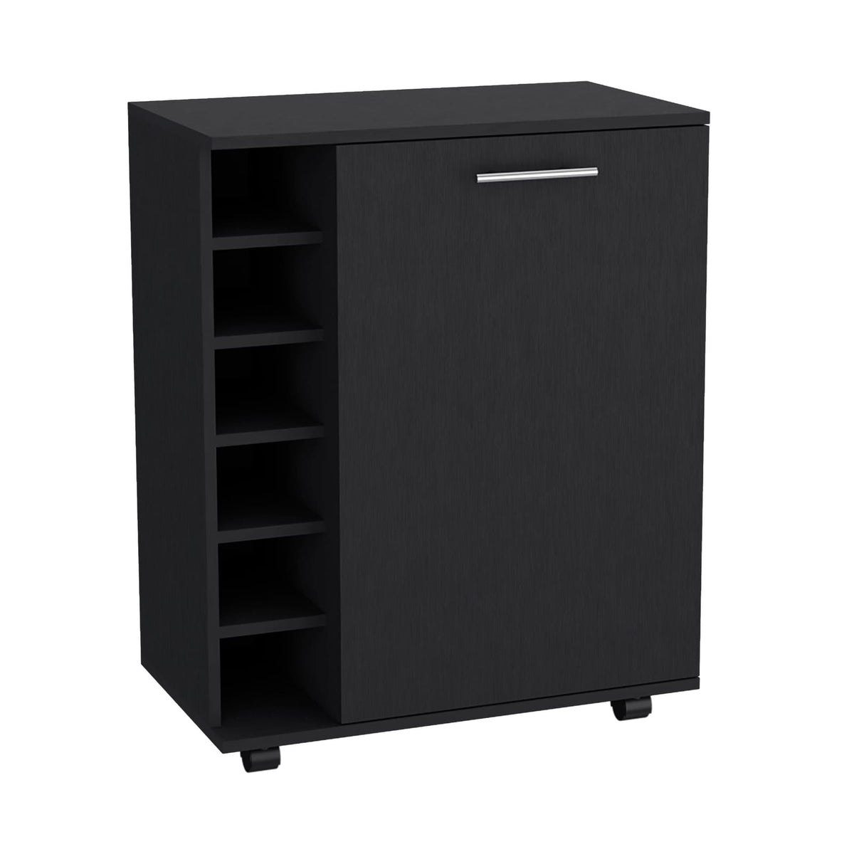 Black Modern Bar Cart with Wine Storage & Open Shelving